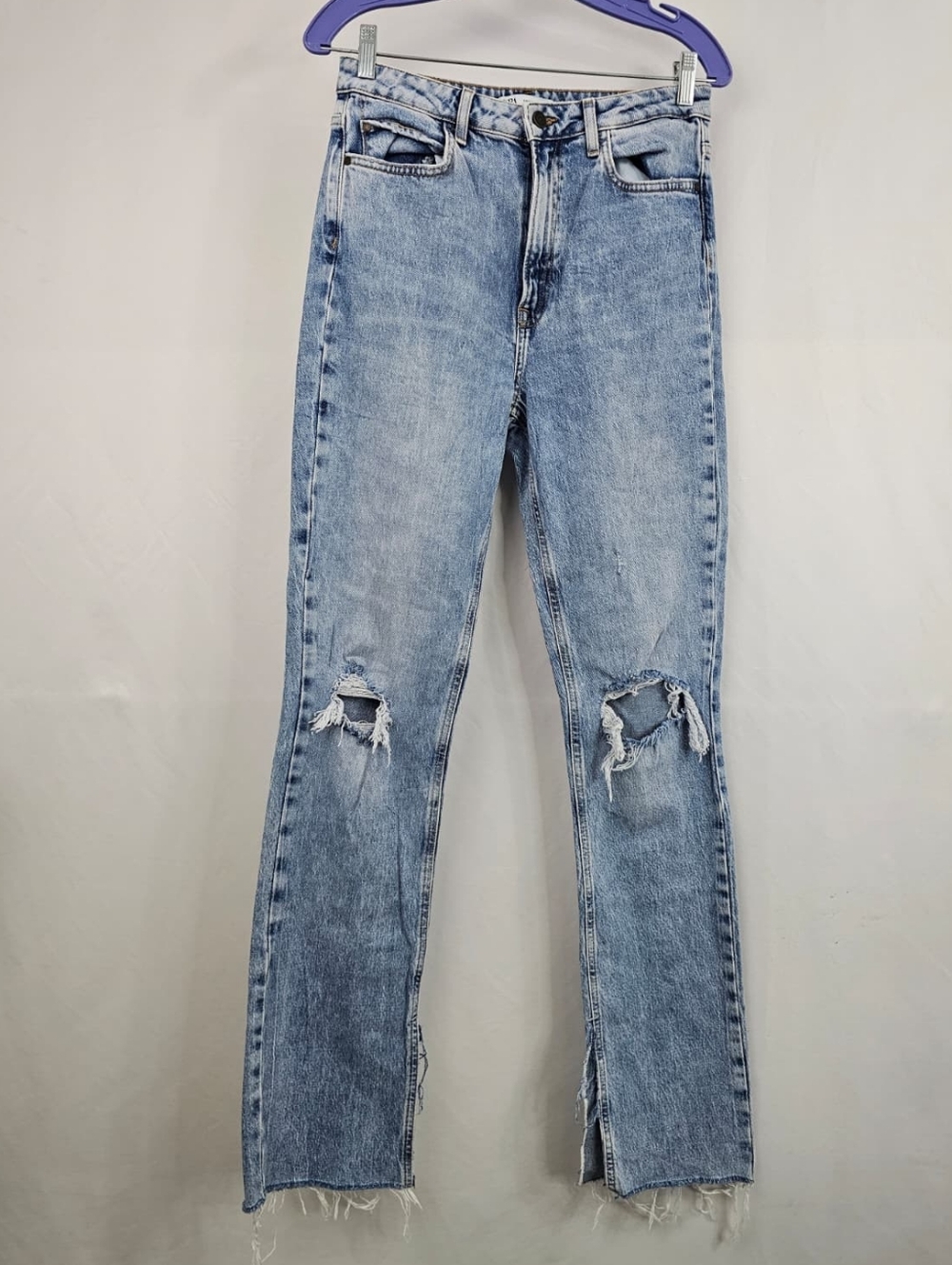 Zara Women's Fit & Flare Acid Wash Distressed Ripped Boot Cut Jeans, Sz 6